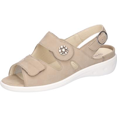 Riemchensandale WALDLÄUFER "Kara-Soft", Damen, Gr. 6 (39), Leder Textil, beige (hellbeige), Nubukleder, Textil, Schuhe Riemchensandale, Sommerschuh, Sandalette, Keilabsatz, mit Klettverschlüsse, K-Weite