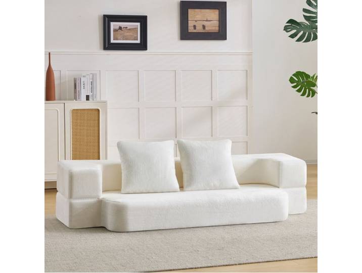 COVREO Canapé convertible 2 places pliable blanc crème mousse haute densité et ressorts