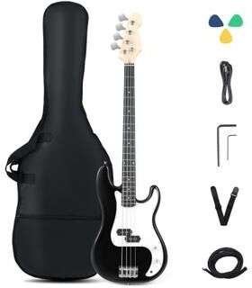 Costway 45.5 Inch Electric Bass Guitar with Double Pickups and Gig Bag for Beginners-Black