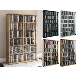 VCM CD Regal Holz   CD Schrank mit ESG-Sicherheitsglastüren für 300 CDs oder 130 DVDs oder 72-Videos  Maße: H. 92 x B. 60 x T. 18 cm   Elegantes DVD Regal   Blu ray Regal   CD Regal - Roma