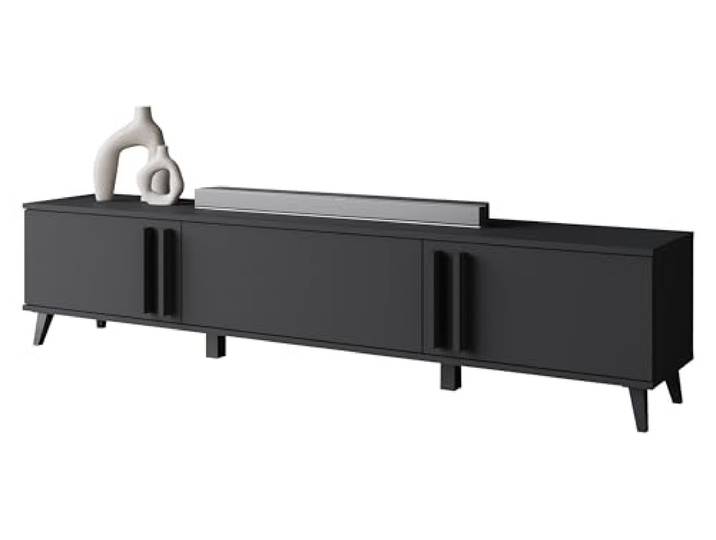Mirjan24 TV-Schrank Hailea 183, Fernsehschrank, Unterschrank, TV-Lowboard mit 3 Klappen/Türen, innen mit 3 Fächern, Fernsehtisch (Schwarzer Graphit)