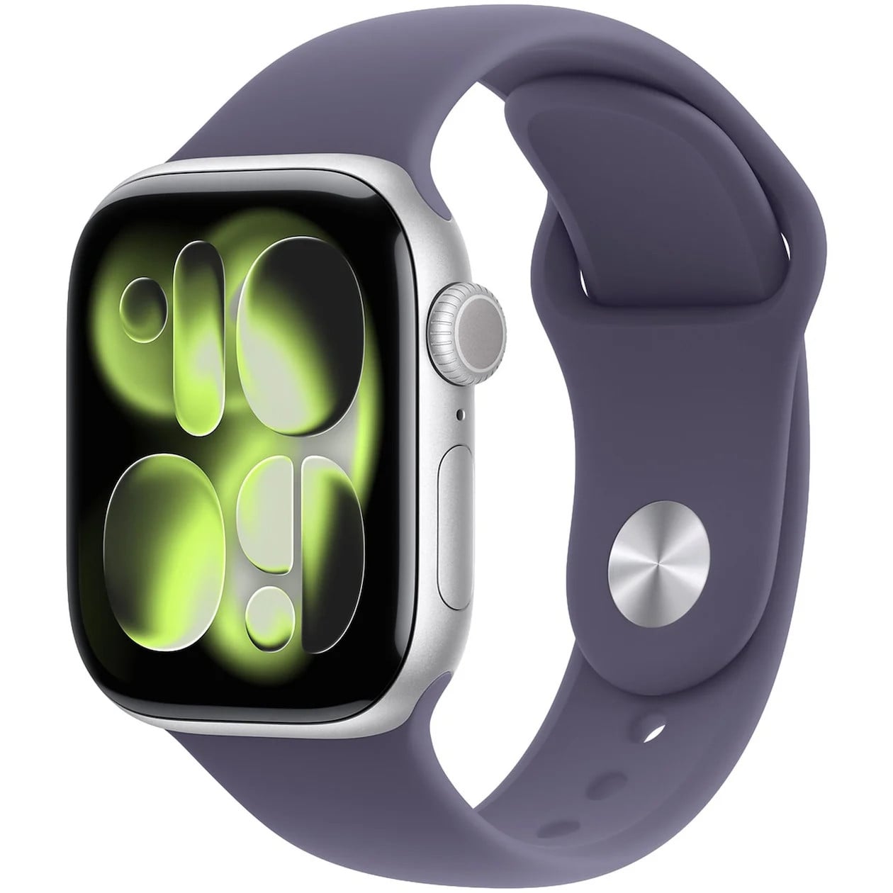Apple Watch Series 11 GPS + Cellular 42mm Silver Aluminium Case met Purple Fog Sport Band M/L Smartwatch Zilver