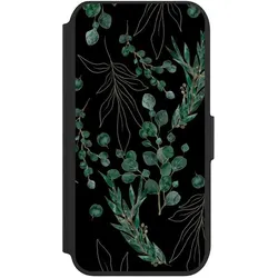 Nivocase Klapphülle für Apple iPhone 8 Handyhülle aus Kunst Leder NIVOflip schwarz Blätter Natur Eukalyptus (Apple iPhone 8), Smartphone Hülle, Schwarz