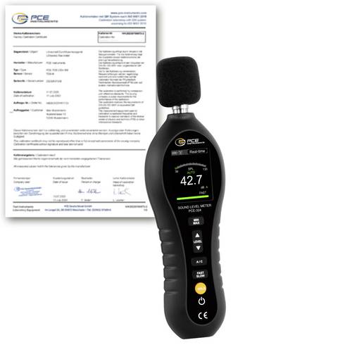 PCE Instruments Schallpegel-Messgerät kalibriert (ISO) Farbdisplay PCE-324-ICA 30 - 130 dB 1kHz - 8kHz