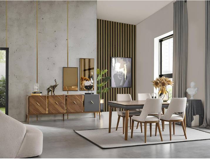 Xlmoebel Esszimmer-Set Braunes Esstisch-Set mit eleganten Stühlen aus hochwertigem Material, (Set 6tlg Esszimmer (Esstisch + 4x Stühle + Sideboard), Hergestellt in Europa