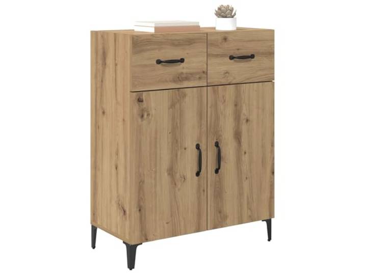 KTHLBRH Anrichte Eiche Handwerk 69,5 x 34 x 90 cm Holz mehrschichtig 2 Schubladen, 2 Türen, schwarze Beine, verdeckte Aufbewahrung, einfache Montage