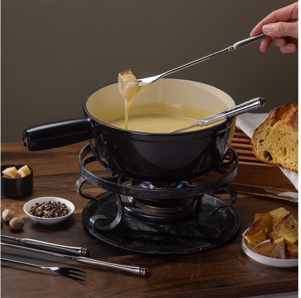 Fondue LUNASOL "Lunasol Fondue-Caquelon Jupiter", schwarz, Ø:22cm, Fondues, Fondue schwarz Einheitsgröße