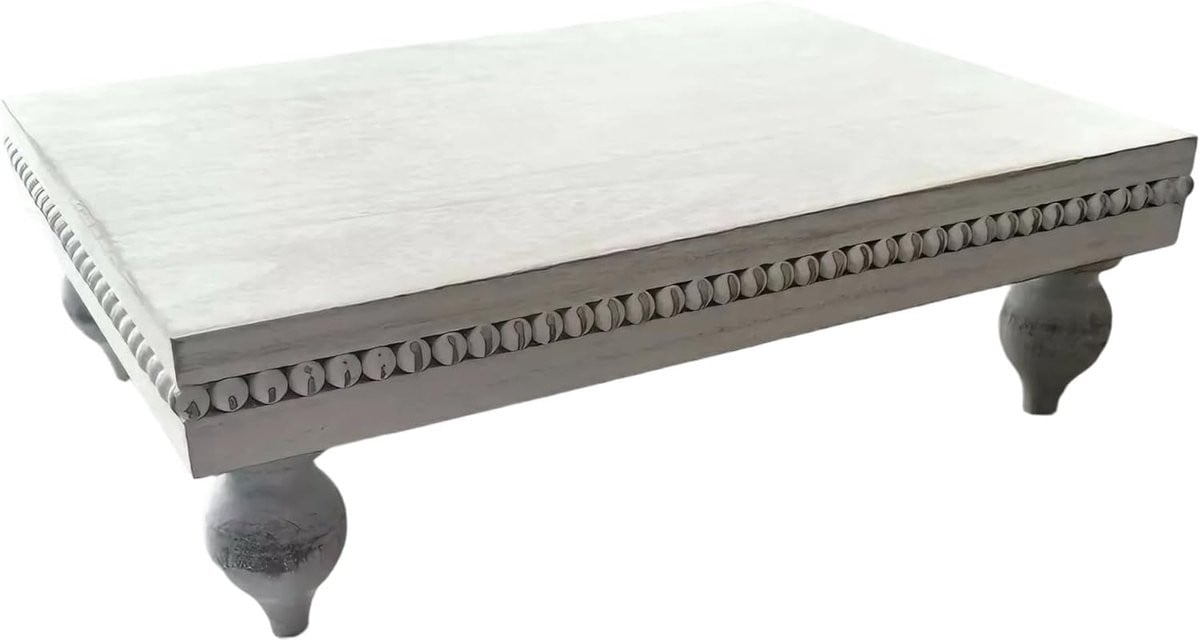 Houten Taartschaal Wit met Kralenrand - 38 cm