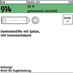 Gewindestift DIN 914 Spitze/Innen-6kt M4x6 45 H galv.verz. 1000St.