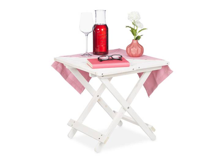 Relaxdays Klapptisch Weiß Holz 50x50 cm, 50x50x50 cm, Wohnzimmer, Wohnzimmertische, Beistelltische