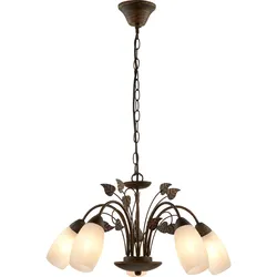 Kronleuchter Hängelampe Pendelleuchte 5-Flammig E14 Glas alabaster rost D 50 cm