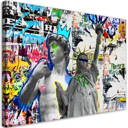 WANDBILD skulptur von david und freiheitsstatue nyc