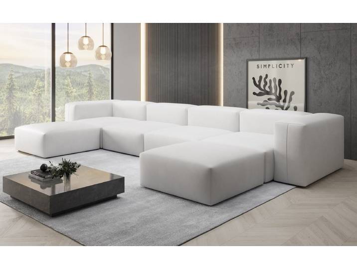 Designer U Sofa Snug in Echtleder - Weiß - Luxusbetten24