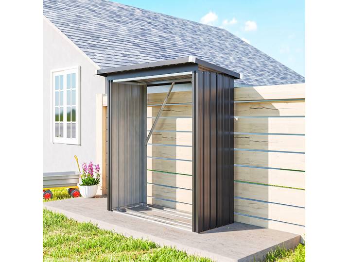 Outsunny Abri-Bûches Acier Gris 150x66,5x150cm Toit Incliné