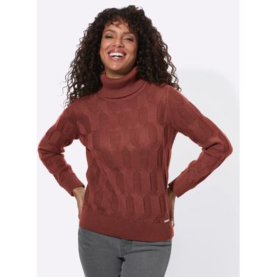 Rollkragenpullover CASUAL LOOKS "Pullover", Damen, Gr. 40, braun (rotbraun), 50% Baumwolle, 50% Polyacryl, unifarben, Pullover Rollkragenpullover