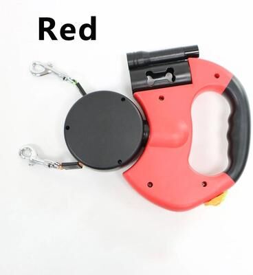 Inspired Finds 3M Dual Retractable Dog Leash With LED Light & Waste Bag Holder double ended Red