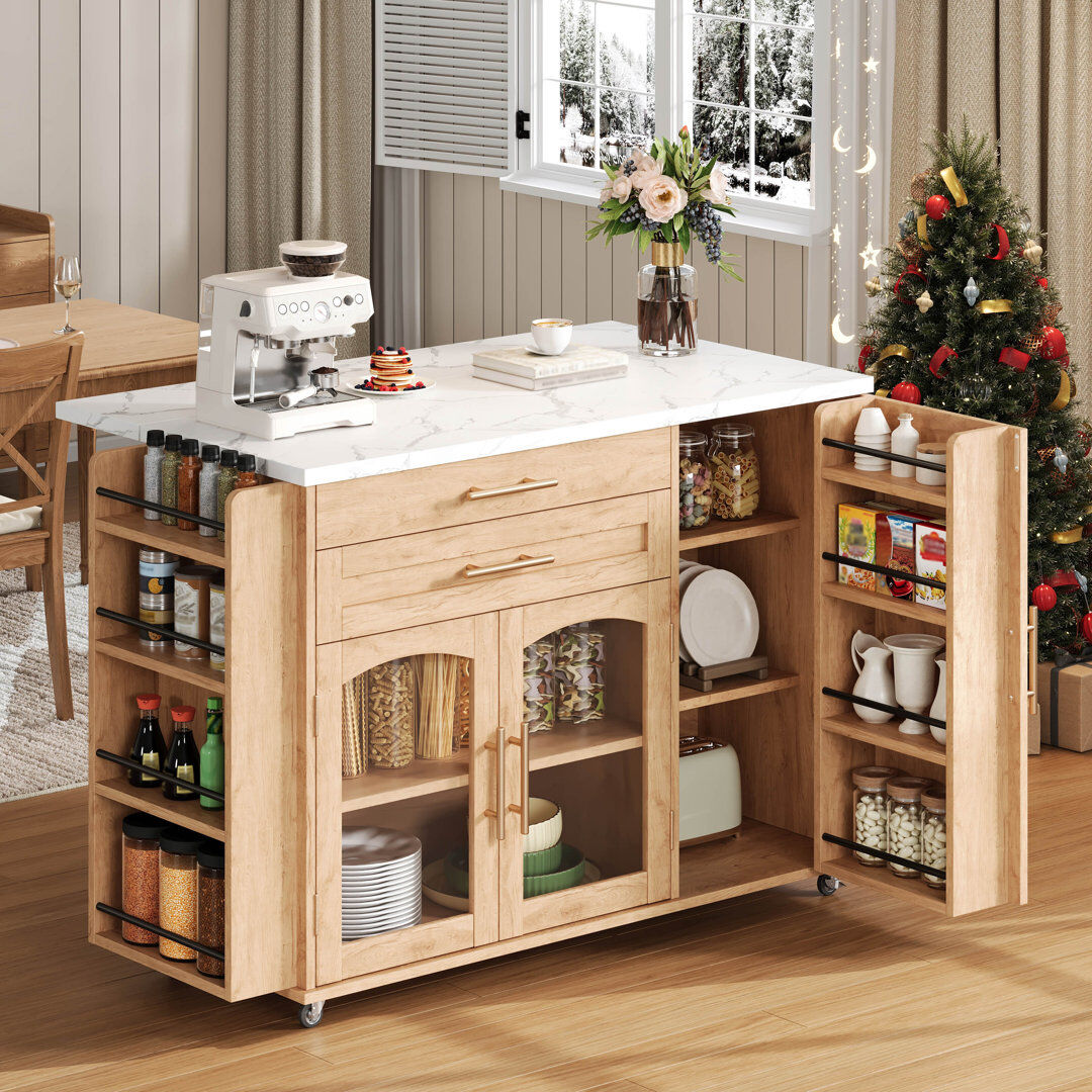 Direct Wicker 90 cm W Kitchen Island with Brown 90cm W X 138cm D