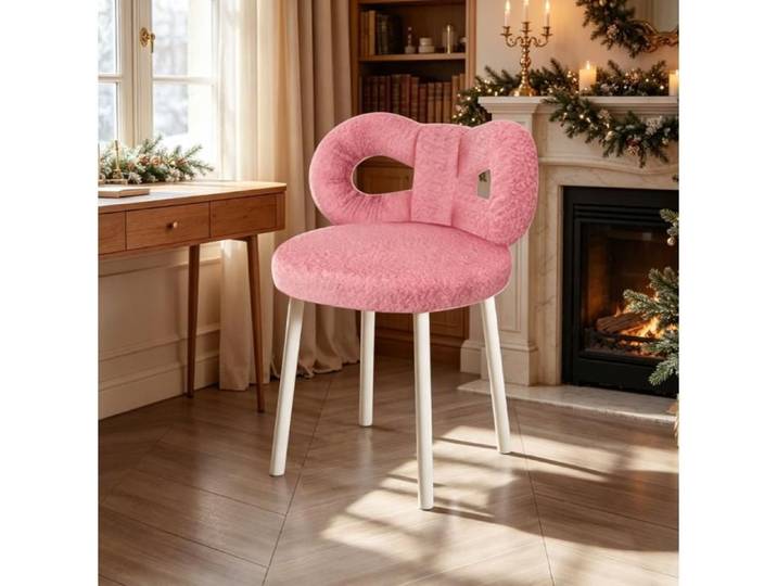 Chaise de Coiffeuse Pivotante avec Dossier – Rembourrée Nœud Style Moderne Blanc