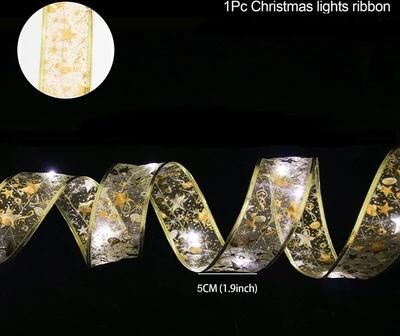 Uplift Treasures Christmas Ribbon Fairy LED Light String Decoration gold White Light xxl