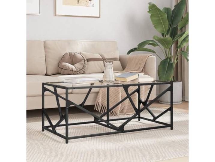 HEFZGDB Couchtisch mit Glasplatte Transparent 98,5x50x41 cm Stahlgestell Langlebig Moderner Wohnzimmertisch
