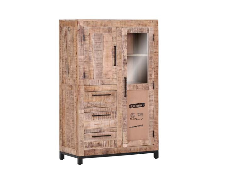 Highboard CHASE 95 x 147 cm Mango massiv/schwarz
