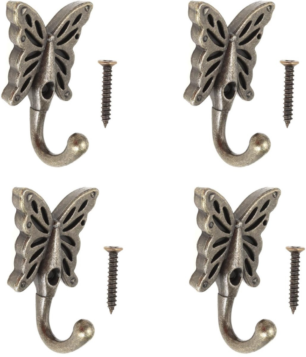 Set van 4 antiek decoratieve vlindervormige wandhaken voor kleding en handdoeken