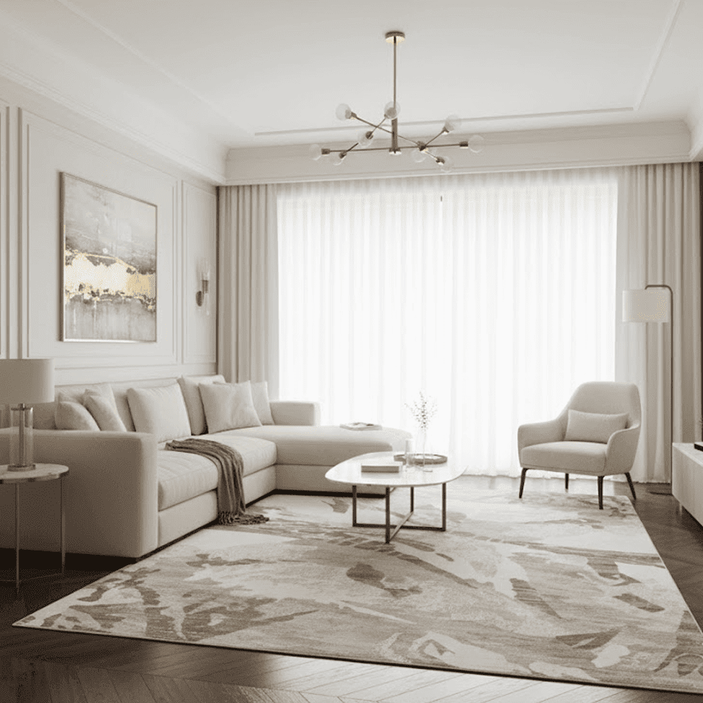 Dune Luxury Cream & Taupe Abstract Print Rug, 320x240cm
