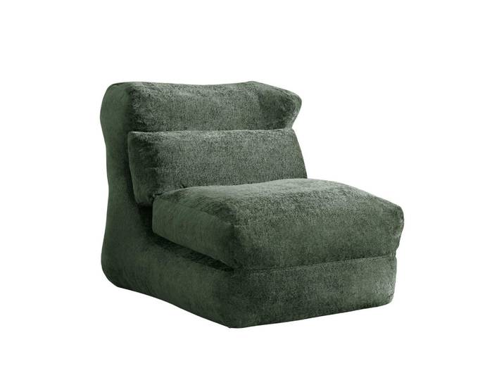 Urban Meuble Lounge Sessel Chenille Optik umwandelbar zum Liegestuhl, Grün, 90x86x118 cm, Wohnzimmer, Sessel, Sitzsäcke, XXL Sitzsäcke