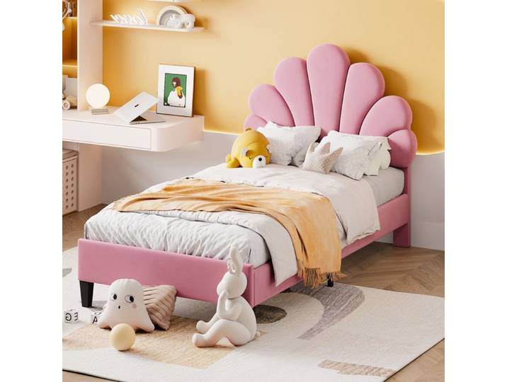 Lit Enfant - OEM - 90x200cm - Tête de Lit Fleur - Velours Doux - 1 Personne