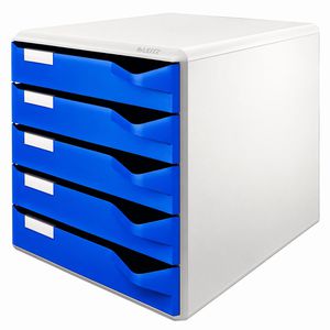 Leitz Schubladenbox 5280-00-35, Post-Set, A4, 5 Fächer, Kunststoff, geschlossen, blau / grau