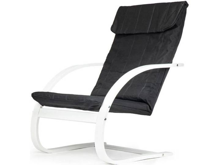 BOO Rocking chair fauteuil de relaxation tissu Noir Accoudoirs blanc
