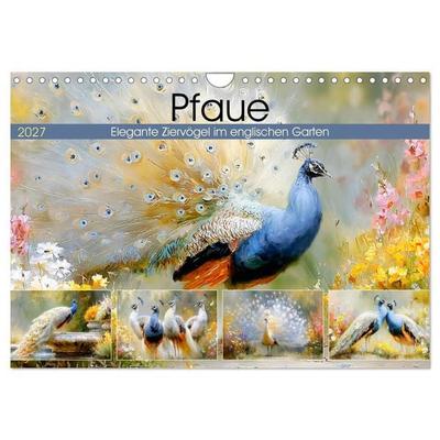 Pfaue. Elegante Ziervögel im englischen Garten (Wandkalender 2027 DIN A4 quer), CALVENDO Monatskalender