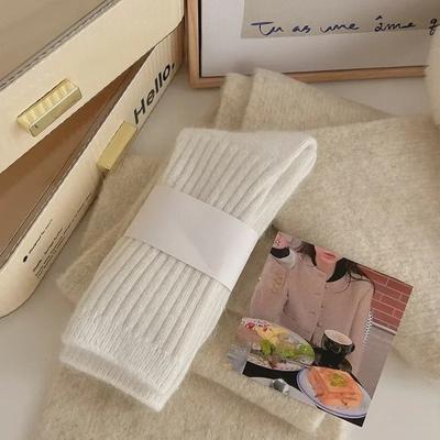 Winter Thick Warm Womens Cashmere Wool Socks Style Solid Color Thermal Fashion Socks For Ladies white