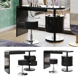 Vicco Schminktisch Lara Schwarz Hochglanz 120 cm mit Hocker