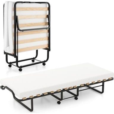 Costway Twin Size Folding Bed with Foam Mattress and Lockable Wheels