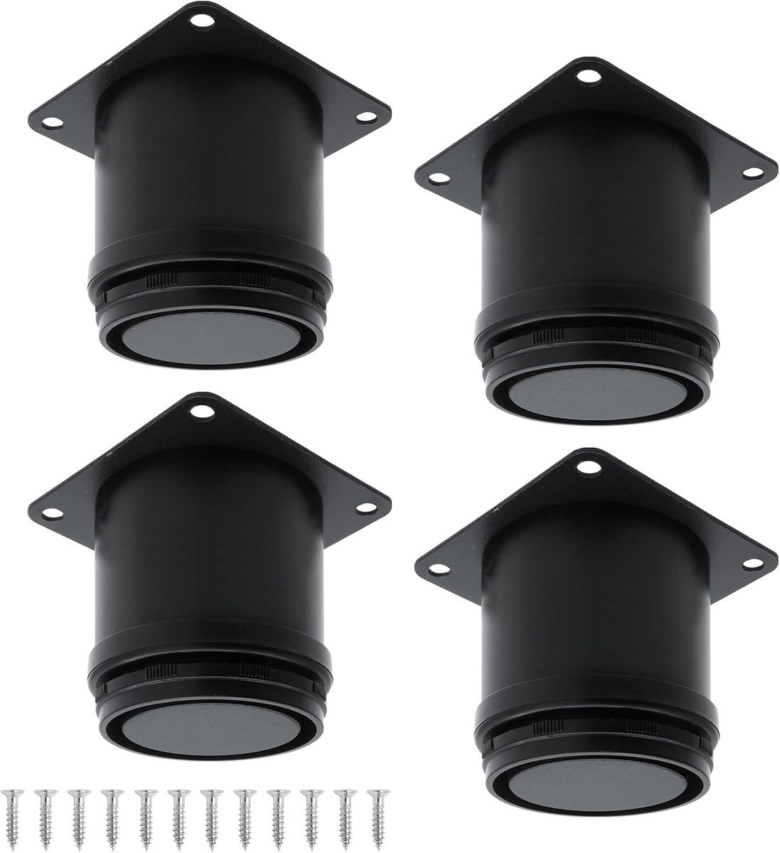 Set van 4 zwarte verstelbare meubelpoten rond 50mm met RVS onderstel