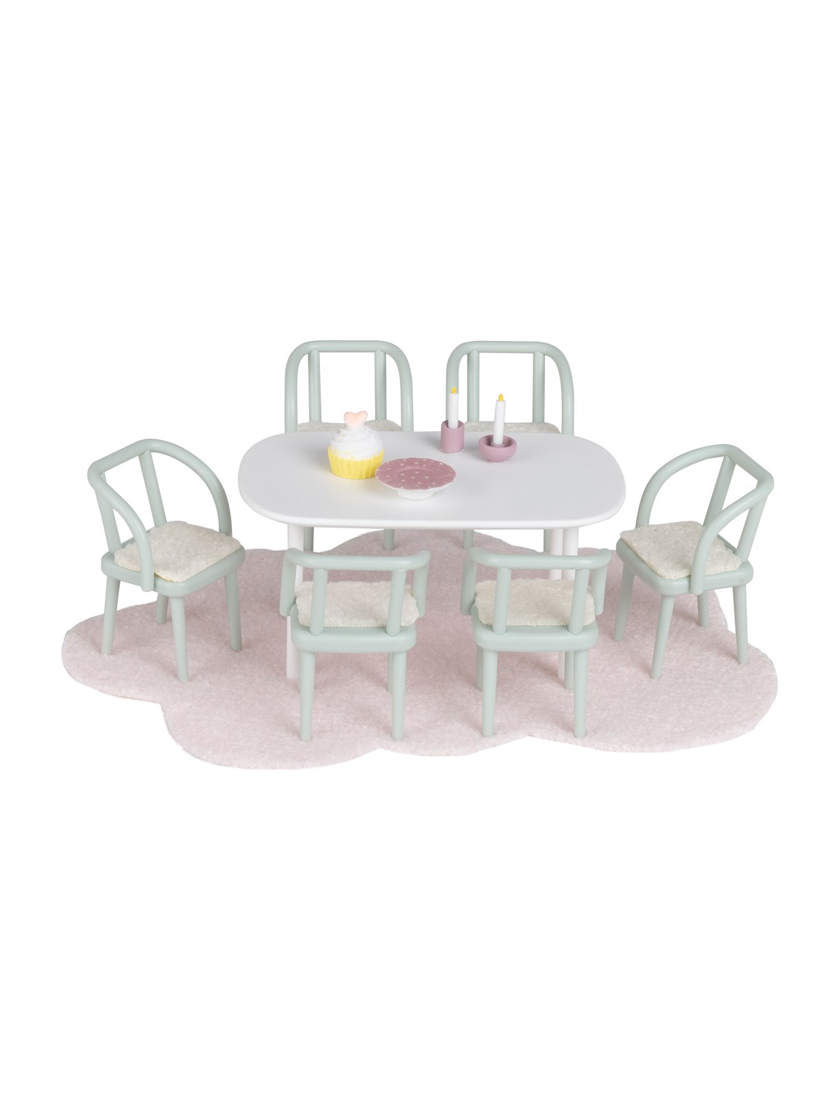 Micki Lundby Esszimmer mit 6 Stühlen, Tisch, Teppich, Lampen, Kuchen, Platte, Regalen (Alter 3+)
