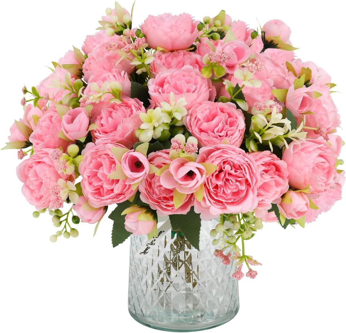 Realistisch kunstmatig pioenrozen boeket van zijden bloemen, 4 trossen, Roze