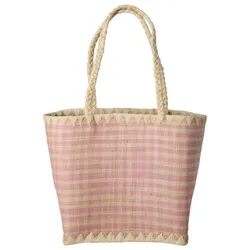 RICE Raffia Tasche Pink, Small, 26 x 18 x Höhe 30 cm