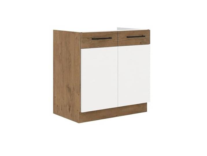 Kuechen-preisbombe Vigo Spülenschrank 80 cm Eiche Lancelot Weiß Hochglanz Küchenzeile Küchenblock