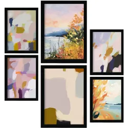 POSTER Set Mit 6 See Sonnenuntergang In Zusammenfassungen A3 & A4 Schwarzer Rahmen