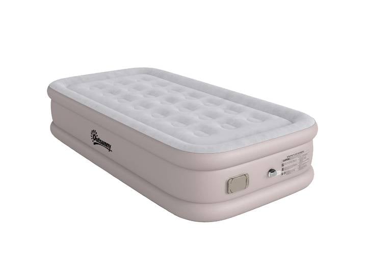 Matelas gonflable simple Outsunny 190X97X39 cm avec pompe intégrée, gonflage en 3 min, dégonflage en 2 min, matelas gonflable pliable imperméable, sac de transport, surface floquée, charge 200 kg,