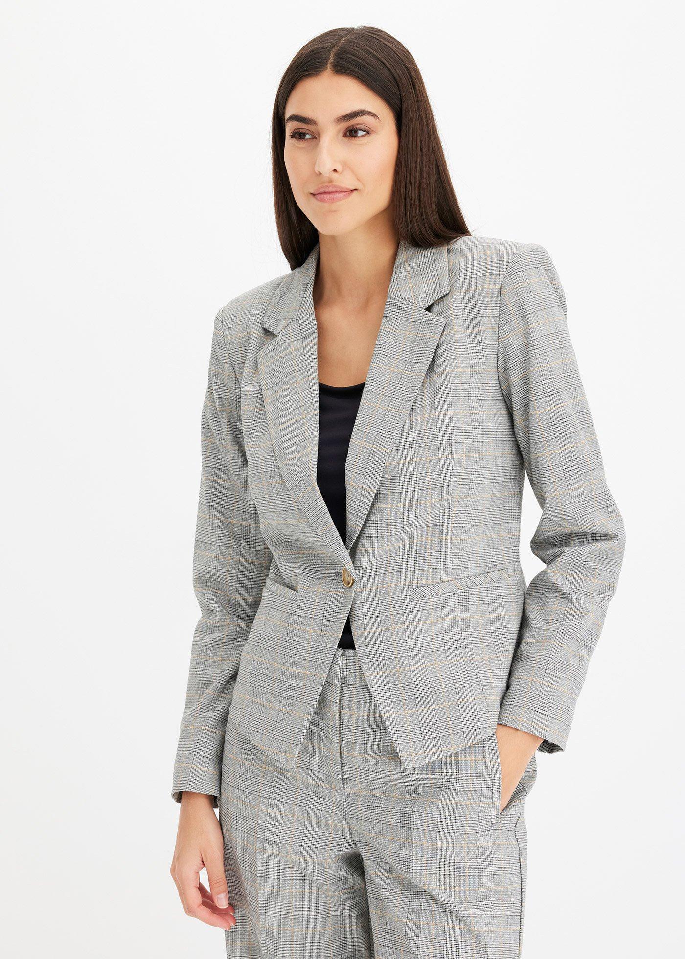 bonprix Glencheck Blazer, schwarz, Gr.44, eleganter Blazer im Glencheck Design