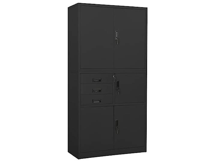 RJPLMFV Büroschrank, Stahl, Anthrazit, 90 x 40 x 180 cm 3 verstellbare Einlegeböden, Innenfach, Kugelführungen, Aufbewahrung von Ordnern