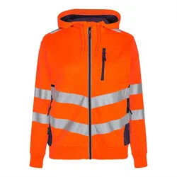 Damen Warnschutz Kapuzen Sweatjacke "8027-241" Safety Kl. 2 - S - orange/marine