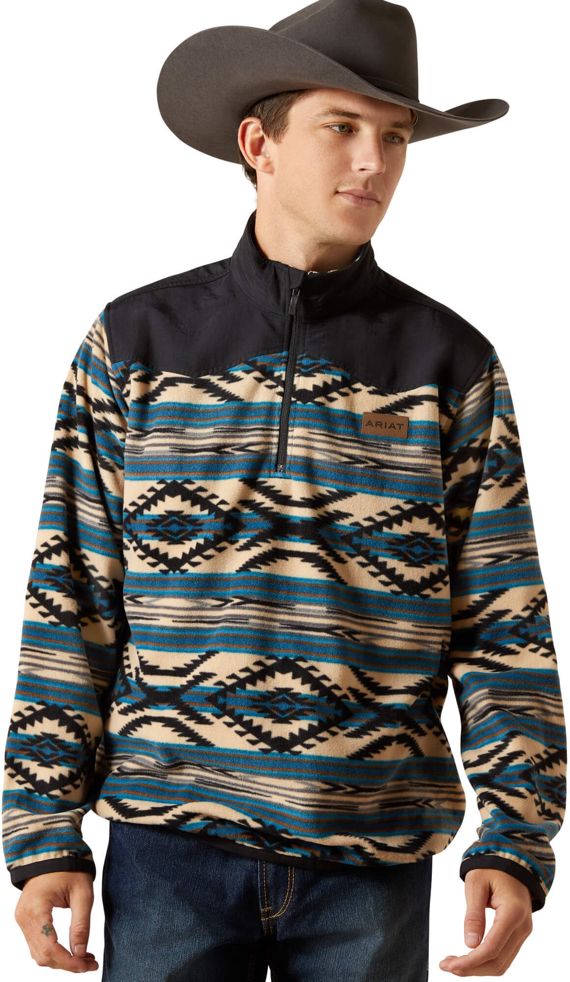 Men's Basis Fleece Sweater in Teal Southwest, Size: 2XL by Ariat