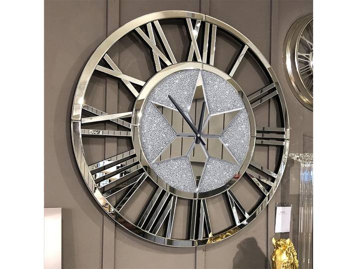 Grande horloge murale miroir ronde de 60 cm, magnifique horloge squelette à chiffres romains biseautés, décoration pour salon familial ou cheminée