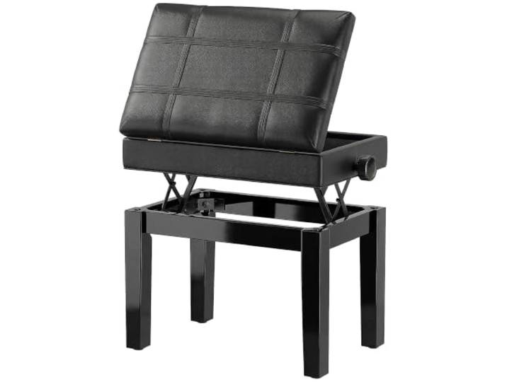 HOMCOM Banc de Piano Banc de Clavier Réglable en Hauteur Bois Massif Noir Tabouret Piano\, Compartiment Caché\, Siège Rembourré Polyuréthane\, Stable Antidérapant\, Charge 150kg