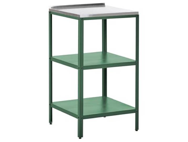 Beliani Outdoor-Kücheninsel Grün Stahl mit Edelstahlplatte Schmal Metall, Pulverbeschichtet, Belastbarkeit 10 kg, Für den Außenbereich, 50 x 50 x 90 cm, Windbeständig