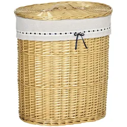 HOMCOM Wäschekorb aus Weide Weidenrute Wäschesammler geflochten mit Deckel Natur 100L 51 x 38 x 57 cm